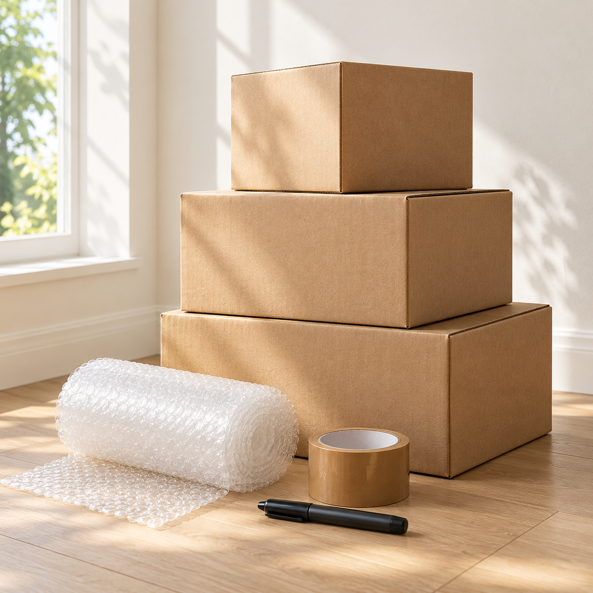 Cartons et accessoires pour préparer un déménagement — visuel illustratif